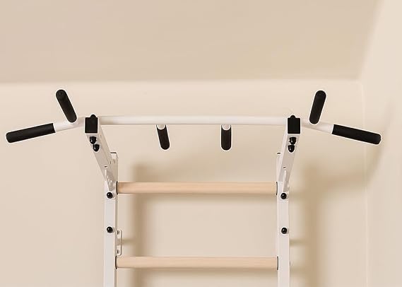 221W Wallbars, Stall Bars, Swedish Ladder, Gymnastic Ladder with Fixed Steel 6-Grip Pull Up Bar, Wall Mounted for Suspension Training, Strength Training, Full Body Workout, Teenager Rooms
