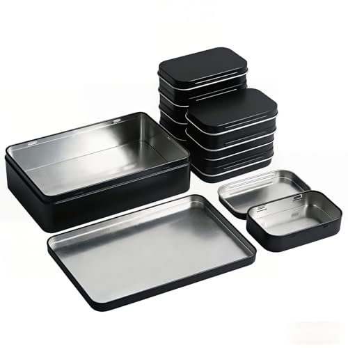 Goodma 9 Pack Rectangular Empty Tin Box Containers, Black, Mixed