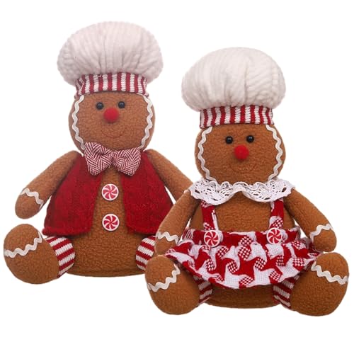 Animaux en Peluche de Noël Mignons et Peluche Bonhomme en Pain d'épice pour Table Fête