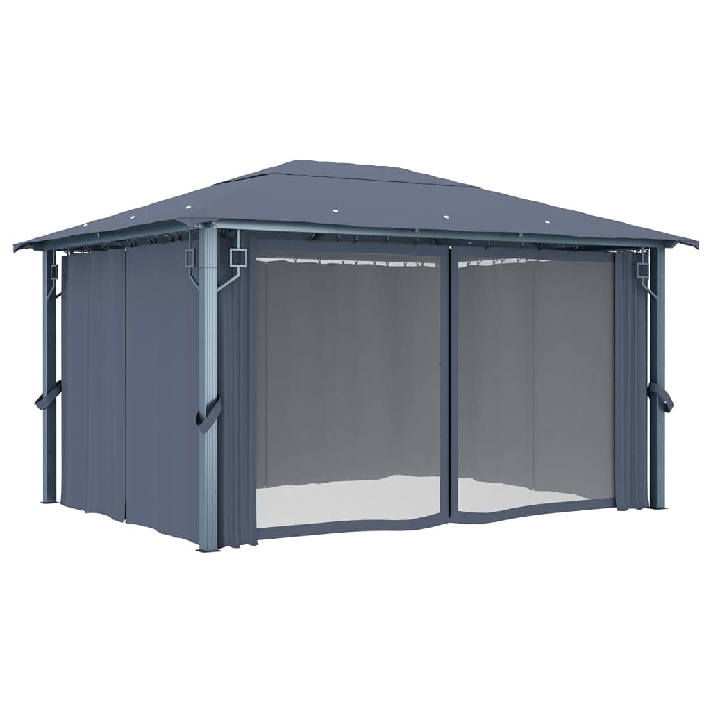 Generico Gazebo con Tende e Luci LED 400x300 cm Antracite in Alluminio,Antracite,45.41kg,3070336