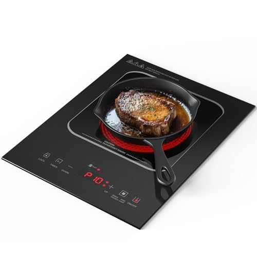 Portable Countertop Burmer,Built-in Ceramic Cooktop,Electric Hot Plate Single Burner With Double Rings,Touch Electric Stove With Safety Lock,3H Timer,10 Power Levels For Home Cooking 1800W