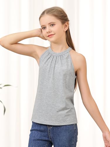 Image of GORLYA 2 Pack Girls Halter Neck Summer Sleeveless Shirt Multipacks Casual Curvy Tank Tops for 6-14Y
