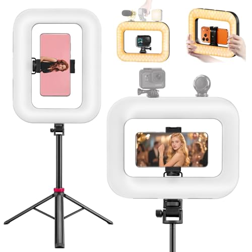 20W Ring Video Light with 8000mAh Built‑in Battery & 80inch Tripod 3H Max Brightness Portable Handheld Phone Fill Light Expandable for Mic & Camera Kit Easy Shooting for Vlogging Selfie Live Stream