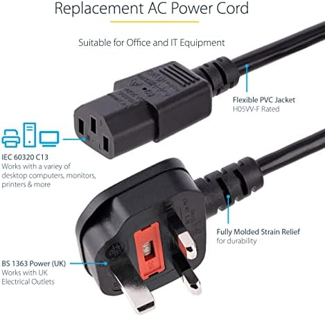 StarTech 3m UK Computer Power Cable, 10A 250V, 18AWG, Black (PXT101UK3M) - View 4