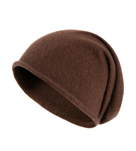 Villand 100% Kaschmir Slouchy Beanie Hut für Frauen, gestrickte Damen weiche warme Kaschmir Totenkopf-Beanies Kappe. (Kaffeebraun)