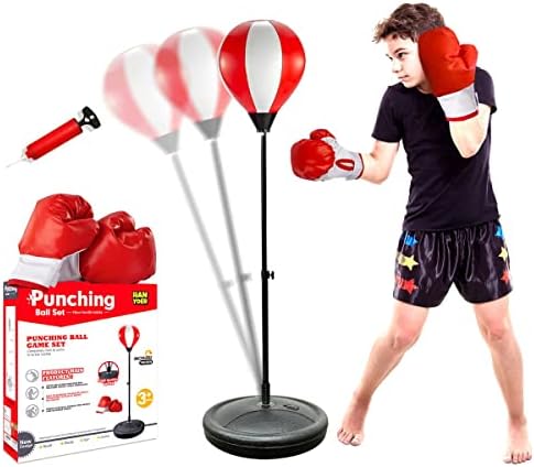 Punching Bag for Kids, Kids Boxing Bag with Stand, 3 4 5 6 7 8 9 10 Years Old Adjustable Kids Punching Bag, Boxing Equipment with Boxing Gloves, Boxing Set as Boys & Girls Toys Gifts