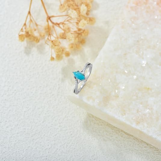 Genuine Turquoise Ring Marquise Shape 925 Sterling Silver Turquoise Ring Jewelry Gift for Women - Image 4