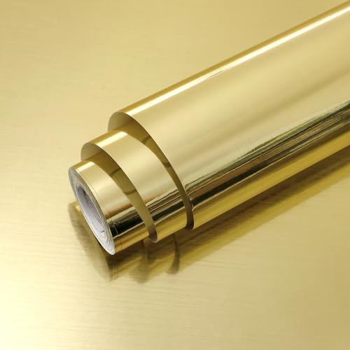 Qianglive Gold Stainless Steel Contact Paper Peel and Stick Metallic Wallpaper Gold Removable Wall Paper for Appliances Decorative Self Adhesive Roll for Kitchen Fridge Dishwasher Cabinets 11.8x80