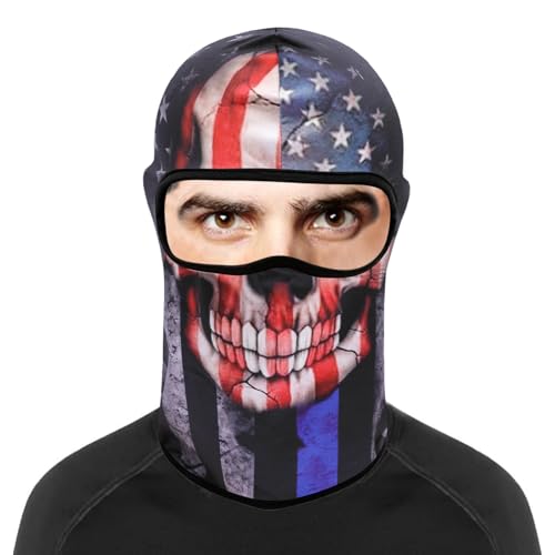 Cutewing Skull Full Face Mask American Flag Balaclava Mask Sun Protection Face Cover Windproof Ski Mask Outdoor Hood Headwear Mask Cool Neck Gaiter for Women Men with 3PCS