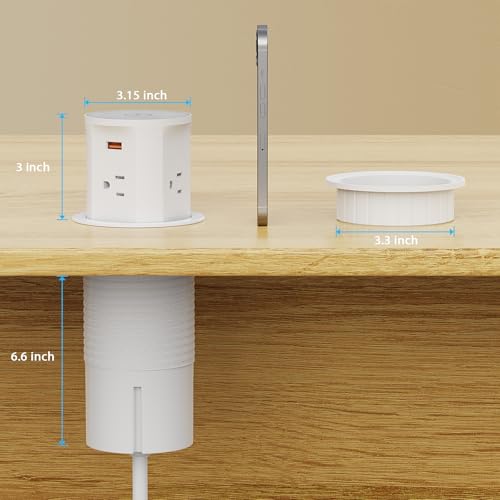 Yyska PP01 Pop Up Outlet For Countertop With 15W Wireless Charger,4 Outlets 2 Pd20W Usb-C Ports,1Qc18W Usb-A,3.3 Inch Desk Hole Power Grommet,Pop Up Power Outlet For Kitchen Countertop,Office Conference Table thumb #5