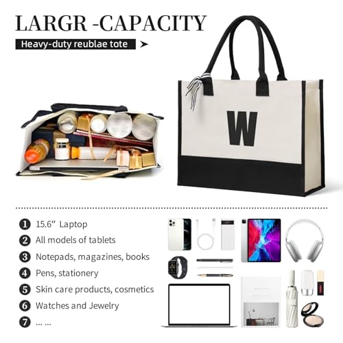 Custom Initial Canvas Tote Bag for Women Personalized Beach Bag With Your Design3