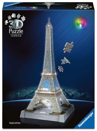 Ravensburger 3D Puzzle Iconics: 12008024 Eiffelturm - mit Licht - Das Wahrzeichen von Paris als detailgetreues und beleuchtetes Modell: Eine wahre Ikone im 3D Puzzle Modellformat