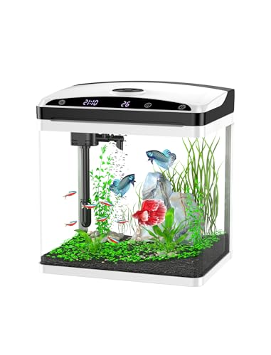 ZMULB 3 Gallon Fish Tank, Small Smart Aquarium with Filter, LED Light, Temperature Display for Betta, Shrimp, Goldfish, Guppies Small Fish with Fish Net