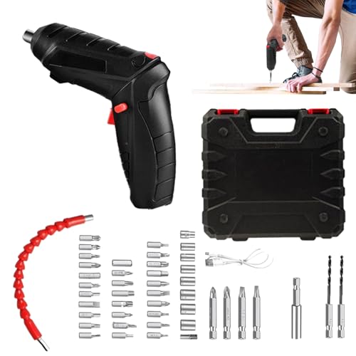 Bohany Cazador de cuerda, destornillador recargable,Cazador de carga USB con luz LED | Kit de taladro electrónico giratorio para reparaciones del hogar y uso profesional