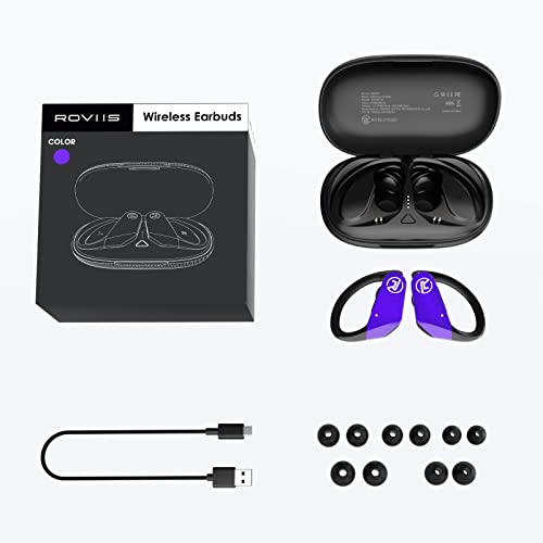 Roviis Wireless Earbuds Bluetooth 5.3 Earphones Ipx7 Sport Earbuds For Running Workout Bass Stereo Headphones With Ear Hook Microphones Over Ear Earbuds For Iphone Android, Fast Pair #TOP7