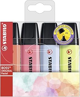 Highlighter - STABILO BOSS ORIGINAL Pastel - Pack of 4 - Hint of Mint, Pink Blush, Lilac Haze, Touch of Turquoise