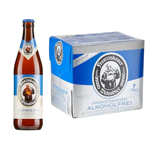 Franziskaner Alcoholfrei, Pack 12 Botellas x 50cl, Cerveza Sin Alcohol Con Sabor Afrutado y Especiado, 0.5% Volumen Alcohol
