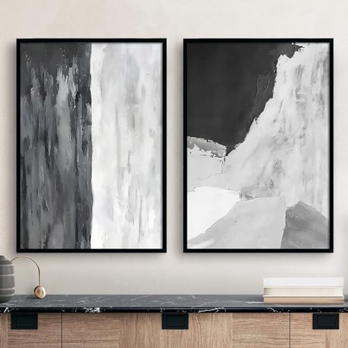 Grey Abstract Canvas Wall Art Black Grey Pictures Black White and Grey Abstract Painting Black and White Textured Artwork Black Abstract Pictures Neutral Textured Wall Art 16x24inchx2 Frameless by Haruhiart - Used condition - US$15.59