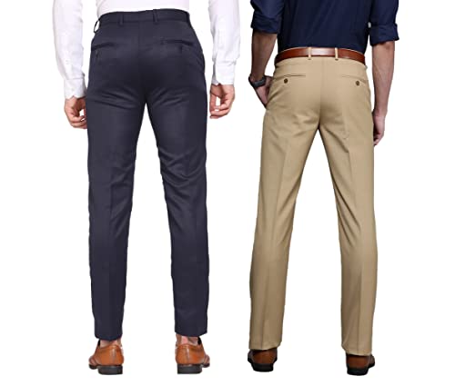 Image of MALENO Men Formal Trouser Regular Fit Solid | Soft and Breathable Pant Combo (Pack of 2)
