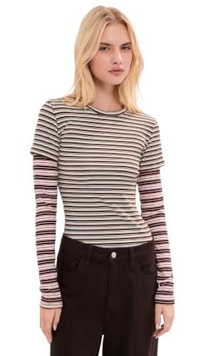 State & Lake Women's Eli Double Layer Tee, Powder/Red Stripe, L