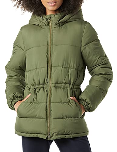 Amazon Essentials Chaqueta de Invierno Acolchada y Resistente con Capucha y Cintura Ajustable Mujer, Verde Oliva, M