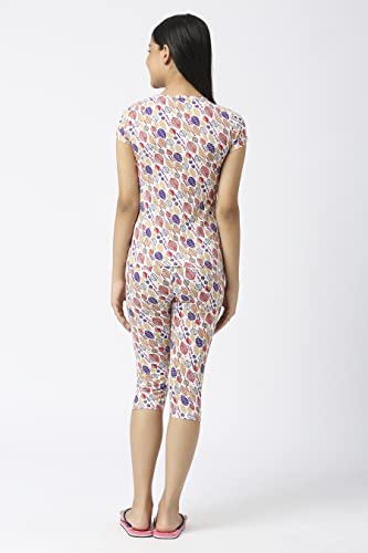 Image of SINI MINI Round Neck with Half Sleeve Top & Capri Beige Girls Casual Pack of 1 Night Suit Set
