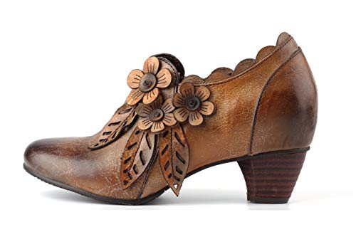CrazycatZ Leather Pumps,Womens Colorful Vintage Floral Block Heel Bohemian Vintage Shoes3