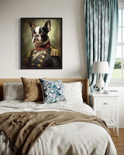 Image of aj decor Boston Terrier General Wall Art Print Poster, Dog Pet Lover Picture Painting Artwork Bedroom Living Room Office Dining Room 150D (Boston Terrier General, 18 x 24 inches, Black Frame)