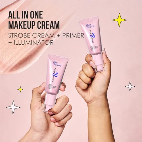 Image of Blue Heaven Prime & Shine Flawless Illuminating Primer + Strobe Cream | Primer + Highlighter + Moisturiser |Infused with Vitamin C and Niacinamide for naturally glowing skin, Golden Pink, 25g