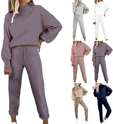 Sweatsuits for Women Sets 2 Piece Outfits Oversized Crewneck Long Sleeve Sweatshirts Drawstring Pants Tracksuits