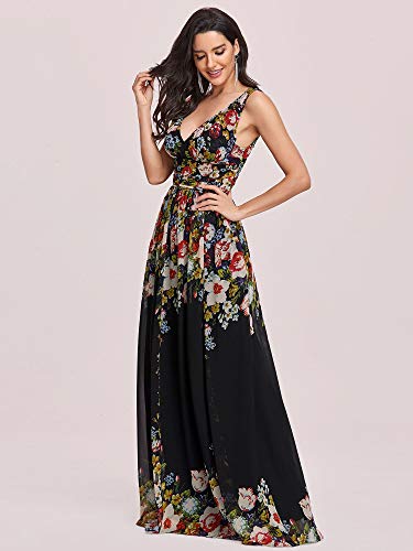 Ever-Pretty EP09026BP04 Womens Bridesmaid Dress V-Neck Sleeveless A Line Chiffon Floor Length Formal Dress Black Printed Us4 thumb #3