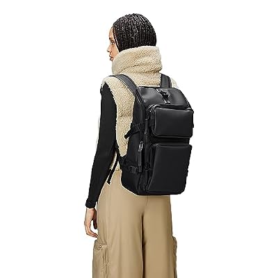 RAINS Trail Cargo Backpack Black Unisex Cargo Backpack Water Resistant Water Repellent PU Fabric Smooth Feel Outdoor Urban Design 14L Capacity