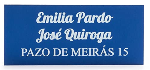 Placa para Buzón de aluminio azul y grabado gris claro. Cinta autoadhesiva. Grosor 0,5mm y tamaño máximo 100x40mm