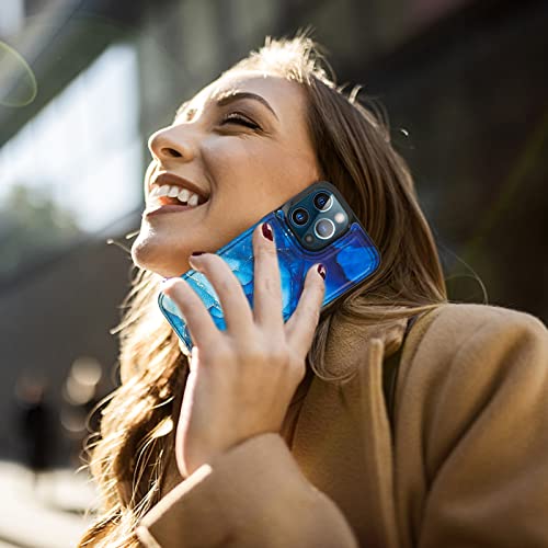 Image of HAOPINSH iPhone 13 Pro Max Wallet Case, Blue Marble PU Leather, Card Holder, Kickstand, Double Magnetic Clasp, Shockproof 6.7