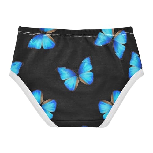 Vibrant Blue Butterflies Black Little Girl Panties Girls Underwear Toddler Cotton Funny Briefs Kids Undies 2t2