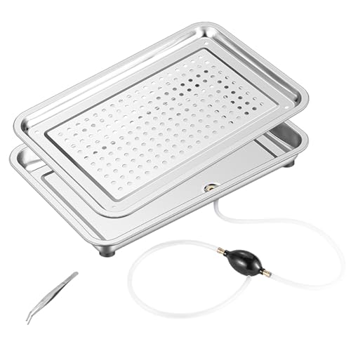 LXRHLIKG Bandeja de Goteo de Doble Capa, de Acero Inoxidable 304, Tubo de Drenaje, Tapete, Pinzas, Bandeja Rectangular para Té(44.5x29.5cm/17.5x11.6in)