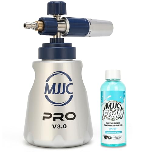 MJJC PRO V3.0 Ultimate Schaumkanone für Hochdruckreiniger – Professionelles Autowaschzubehör-Set mit dickem Schaum, Edelstahl, 1,300 ml Flasche (Pro V3.0 (1/4 Zoll Schnellanschluss) + Seifenprobe)