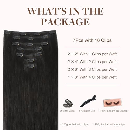 Image of GOO GOO Clip in Hair Extensions Real Human Hair Black Remy Extensions
