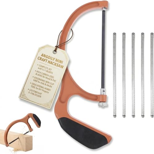 Angoily Hand Saw, Hacksaw with 5 Blade Replacement, Children Mini Table Saw for Wood Cutting, Kids Handsaw Hobby Hacksaw for Tree Trimming,PVC Pipes, DIY Woodworking Crafts