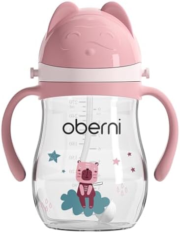 Oberni Trinklernbecher aus Tritan, 270ml Trinkflasche für Kleinkind ab 12 Monaten, Auslaufsicherer Trinklernbecher BPA-frei, Trinkbecher mit Griffe und Gurte tragen, Rosa, 1 Stück
