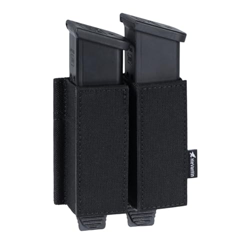 Molle Pistol Mag Pouch, Double 9mm Mag Pouch, Tactical Magazine Holder with Quick Release Insert, MOLLE Compatible for Belts/Vests (BK)