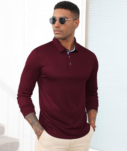 V VALANCH 3 Pack Men's Long Sleeve Polo Shirts Moisture Wicking Golf Polos Business Travel Casual Collared Shirt2