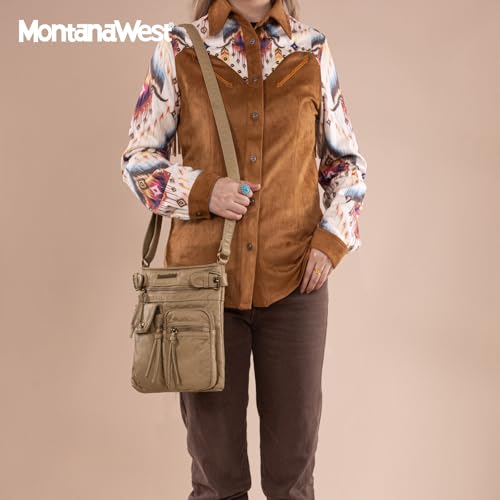 Image of Montana West Crossbody Bag for Women Multi Pocket Shoulder Medium Travel Purses Ultra Soft Washed Leather