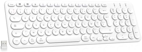 cimetech Clavier sans Fil Bluetooth, Clavier AZERTY Rechargeable sans Fil Multi-dispositifs avec 3 Canaux BT5.1 + BT5.1 + USB 2.4G, Pavé Numérique pour Win11/10/9，MacOS, iOS, Android, PC-Blanc