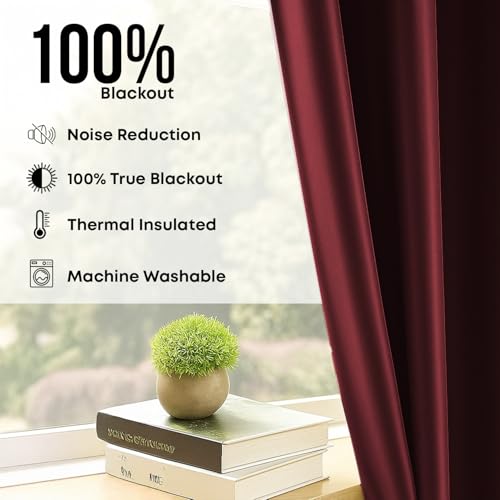 Image of LINENWALAS 100% True Blackout Solid Curtains (5 Feet)-Set of 2 Panels|Complete Light Block|Thermal Insulated & Noise Reducing Room Darkening Curtains for Living Room & Home Decor (Aesthetic Maroon)