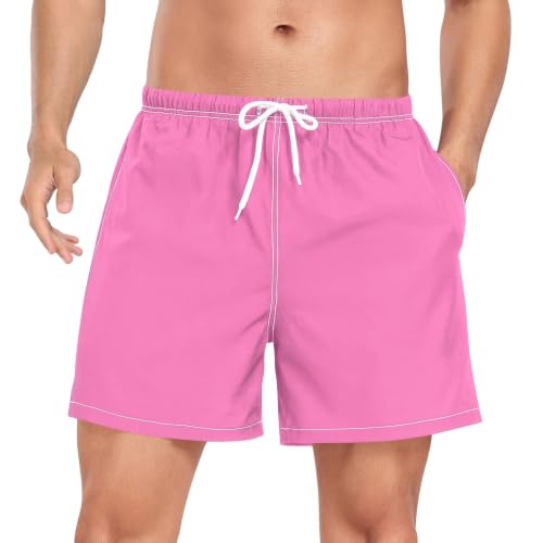 Pantalones cortos de natación rosa intenso para hombre bañador liso con entrepierna de secado rápido