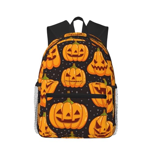 Sac à dos polyvalent décontracté WURTON noir à motif citrouille pour le sport et les loisirs