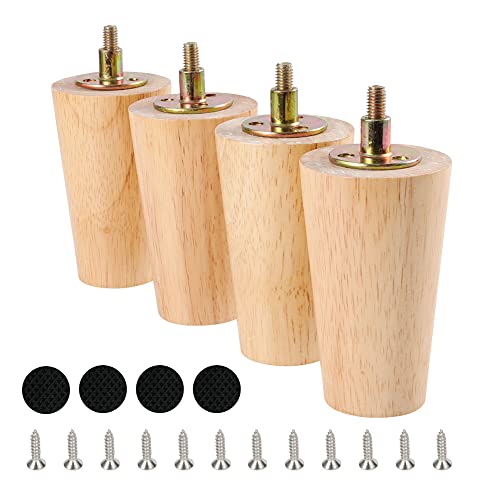 CtopoGo Juego de 4 Patas Redondas para Muebles de Madera, Moderno sofá Cama de Mediados de Siglo, Silla de café, Escritorio, Patas de Mesa (4"/ 10cm, Natural-Derecho)