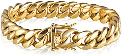 Zsllzm Miami Cuban Link Chain for Men 14k Real Gold Plated Chain Solid Stainless Steel bracelet Hip hop Jewelry 10mm/12mm/14mm,8-8.5 Inches(10MM,8.5)