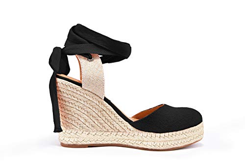 Image of FISACE Womens Summer Espadrille Heel Platform Wedge Sandals Ankle Buckle Strap Closed Toe Shoes